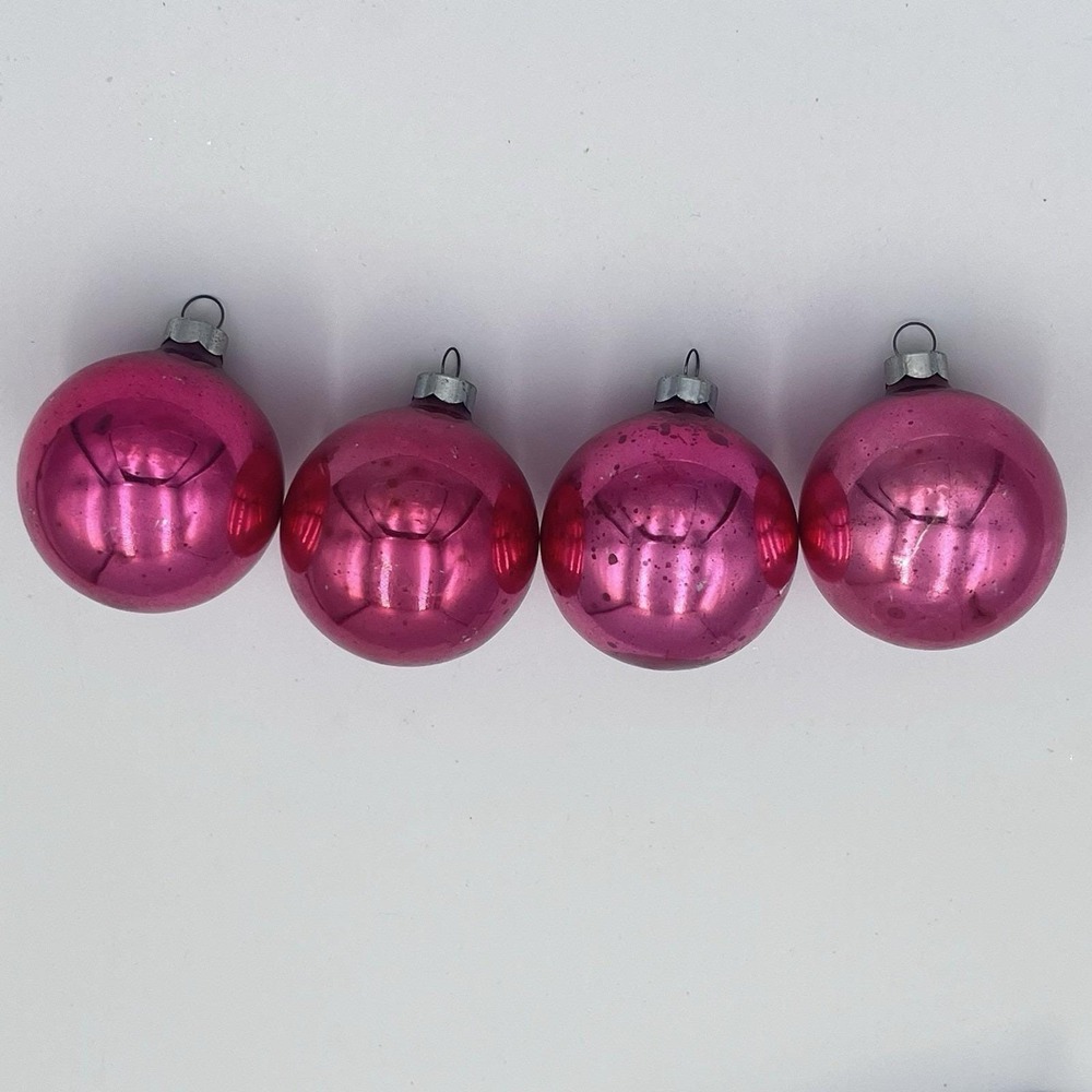 Vintage Shiny Brite Pink Mercury Glass Christmas Ornaments Set Of 4